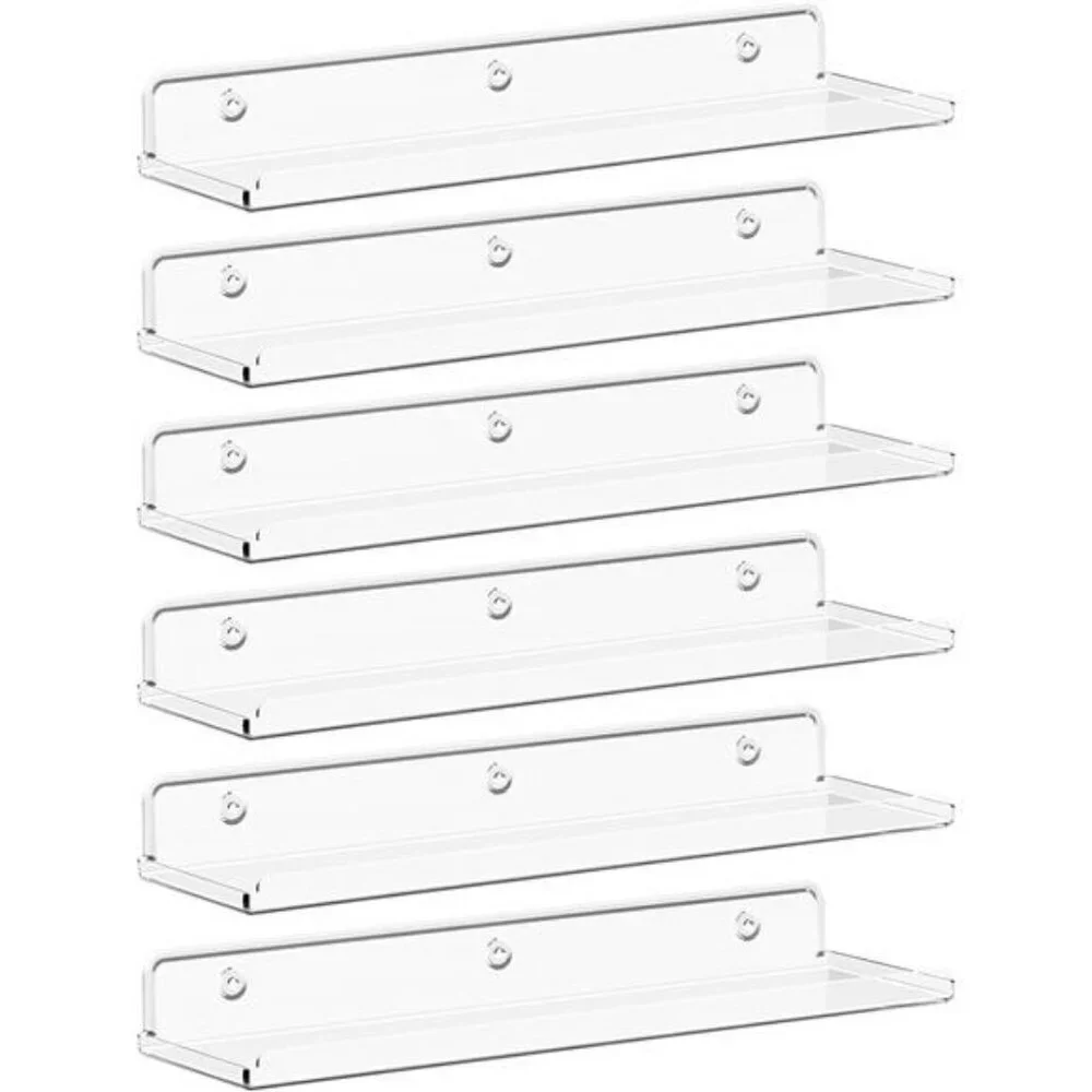 Lifewit Clear Acrylic Floating Wall Shelves 6 Pack Storage Bathroom Bedroom